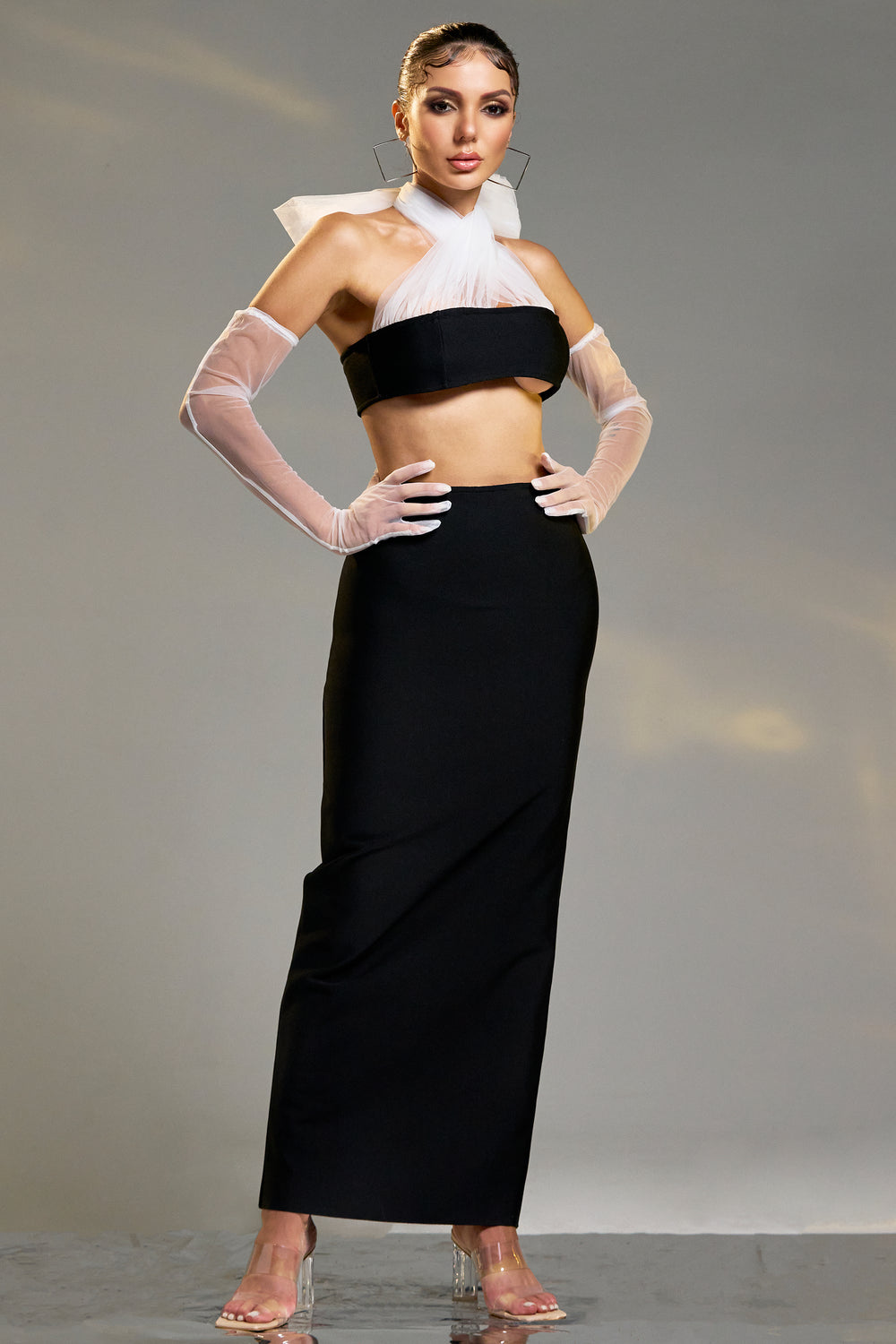 Sesidy Kristin Halter Maxi Dress Set in Black