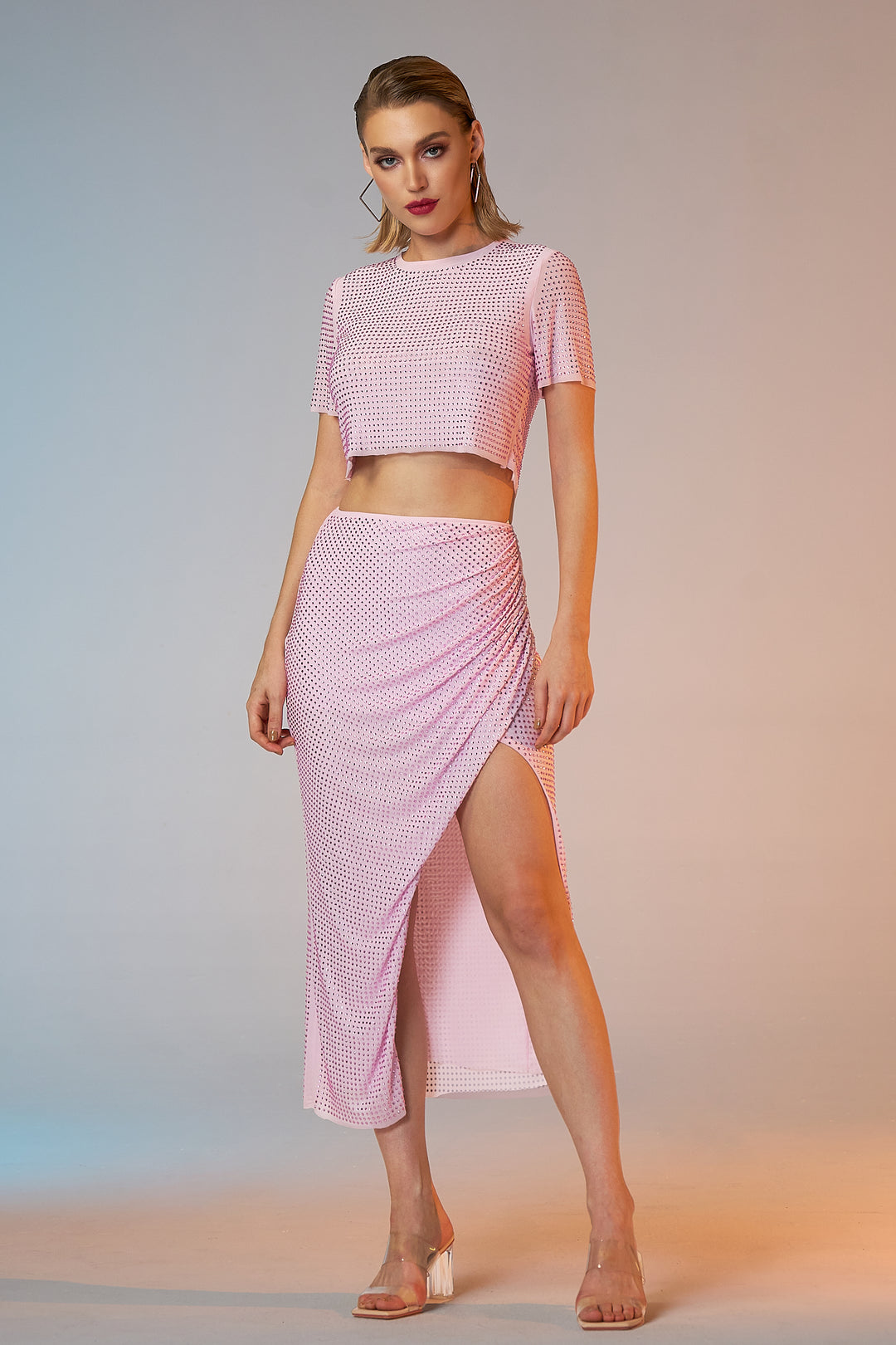 Sesidy Mackenzie Pink Asymmetrical Dress Set in Pink