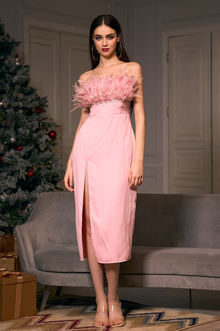 Sesidy Nyomi Backless Feather Pink Dress in S