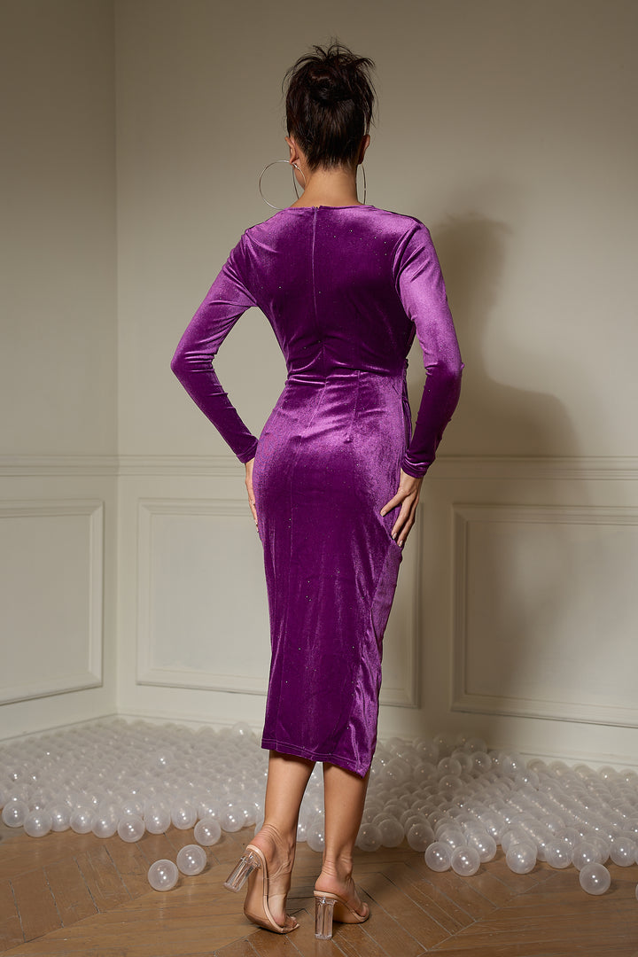 Sesidy Githa Deep-V Asymmetrical Velvet Dress in S