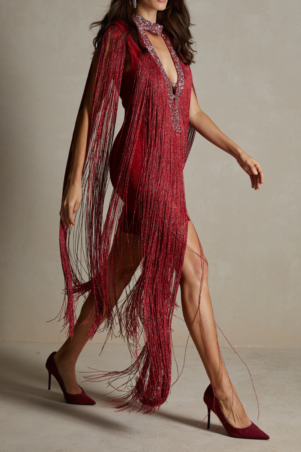 Sesidy Red Fringe Party Dress in Default Title