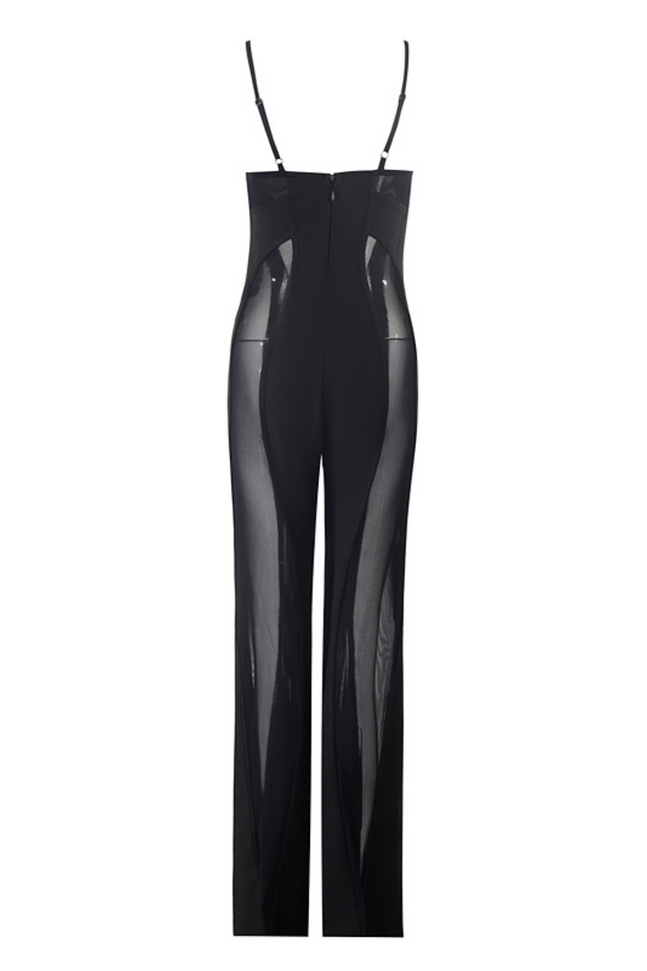 Sesidy Junia Sheer Panelled Black Jumpsuit in Black