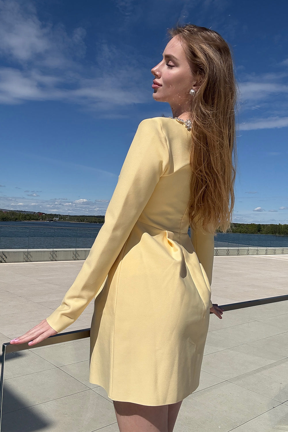 Daisy Embellished Square-Neck Bandage Mini Dress