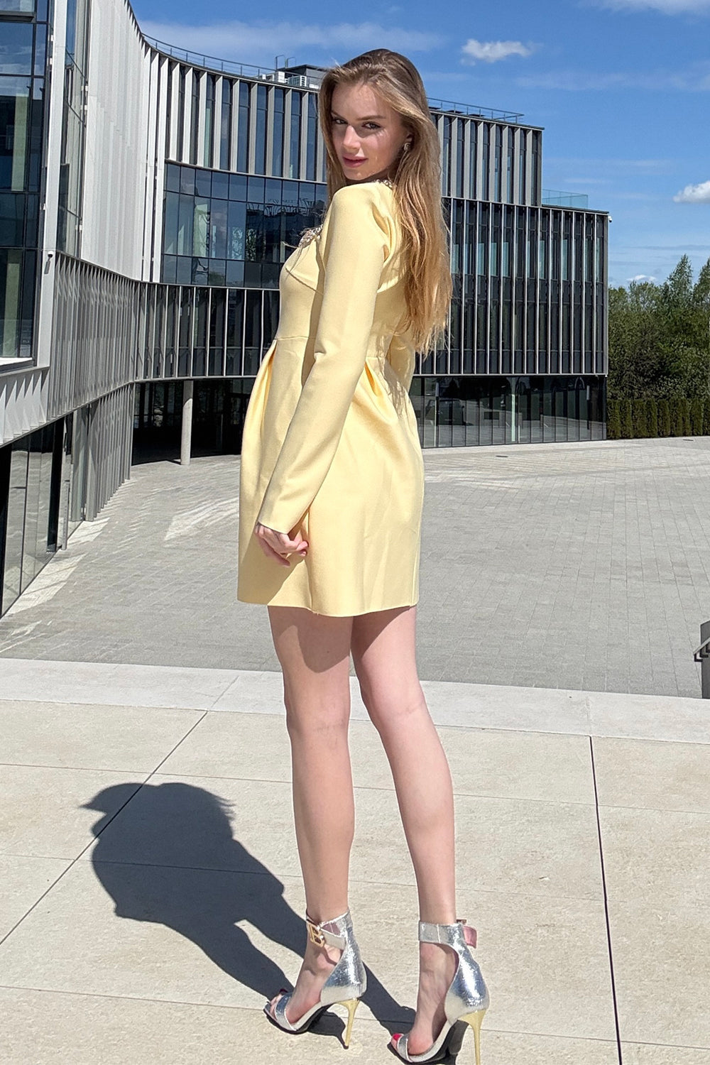 Daisy Embellished Square-Neck Bandage Mini Dress