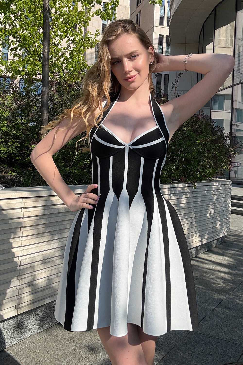 Monroe Contrast Halter Bandage Dress