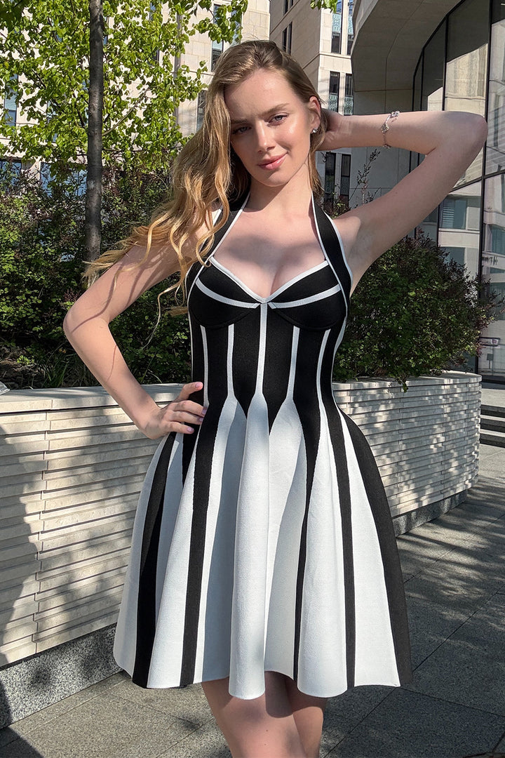 Monroe Contrast Halter Bandage Dress