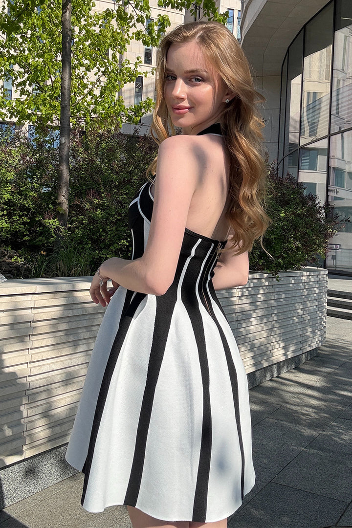 Monroe Contrast Halter Bandage Dress