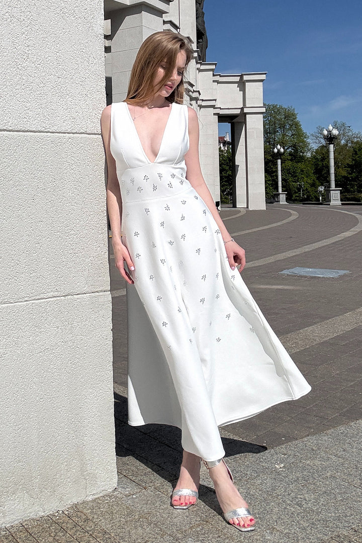 Evelyn Deep V Embellished Maxi Bandage Dress