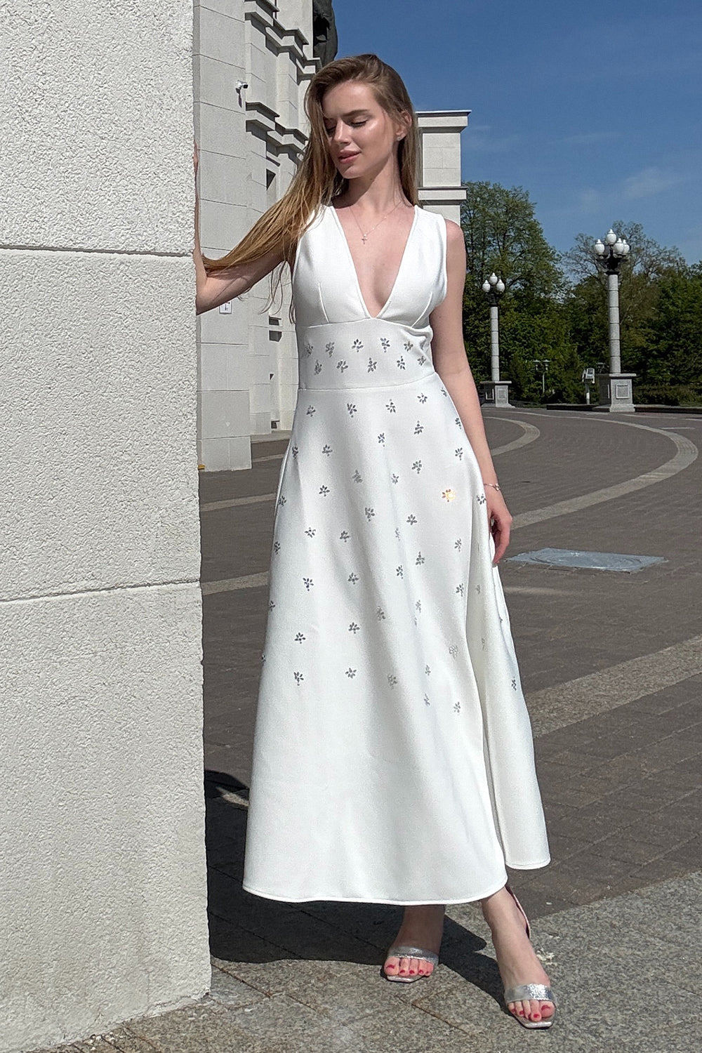 Evelyn Deep V Embellished Maxi Bandage Dress