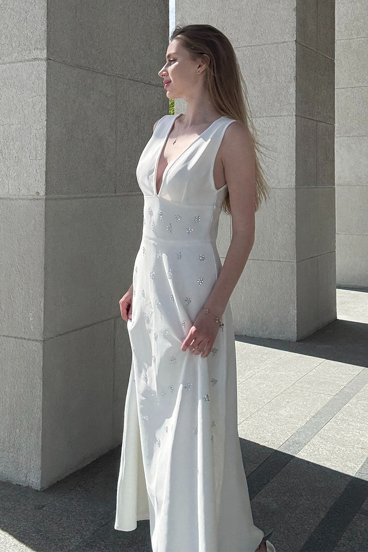 Evelyn Deep V Embellished Maxi Bandage Dress