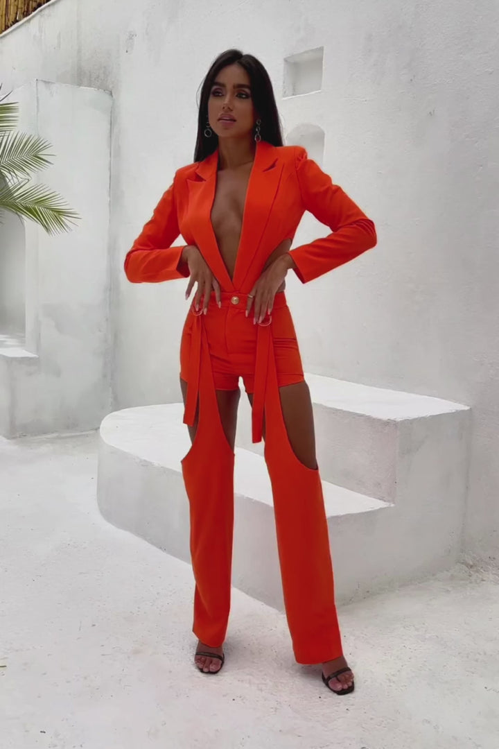 Gelsey Collared V-Neck Asymmetric Pantsuits