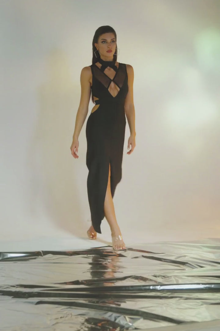 Simone Black Bandage Long Dress