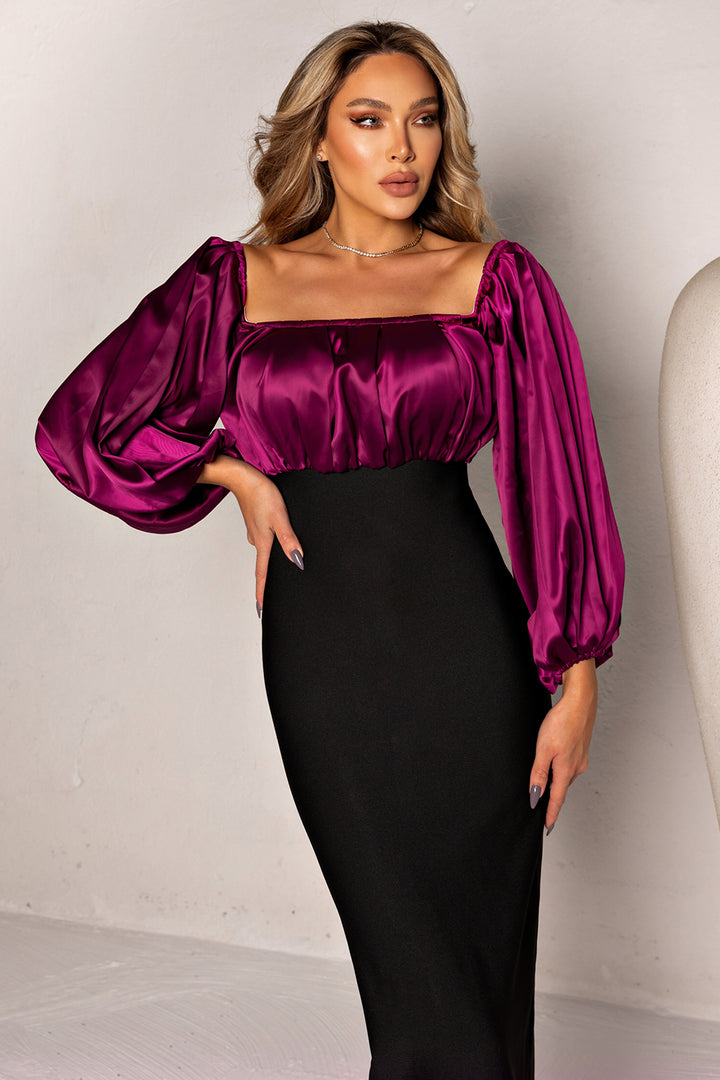 Sesidy Brielle Long Sleeve Empire Dress in Magenta