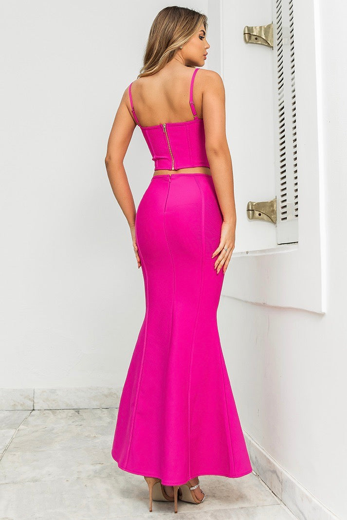 Sesidy Cordelia Two Piece Pink Bandage Dress in Pink