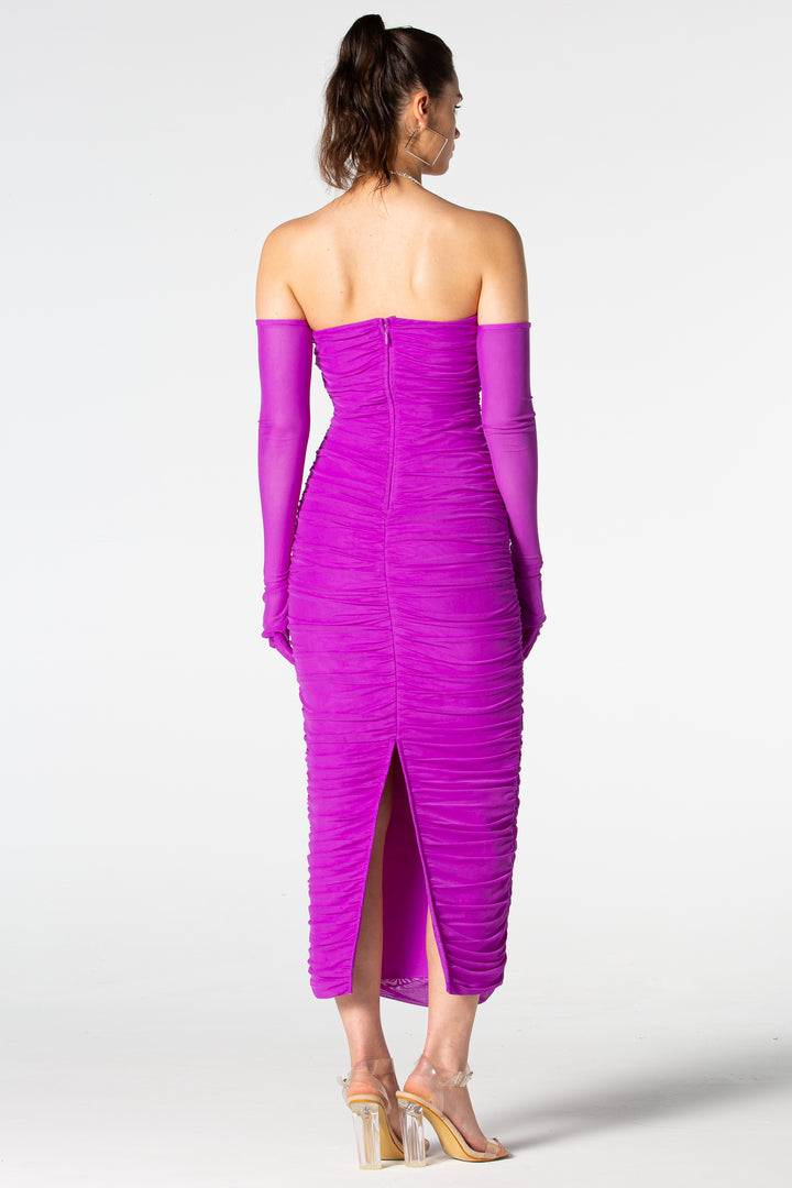 Sesidy Zahra Purple Ruched Bandage Dress in Purple