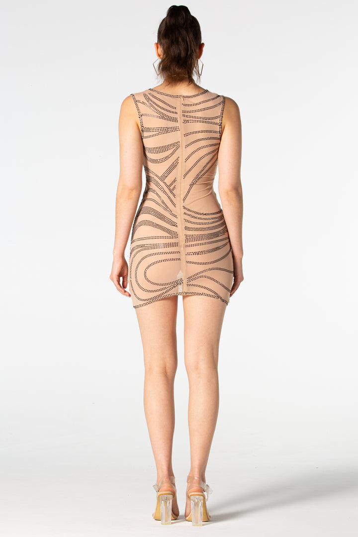 Sesidy Jianna Nude Mesh Sleeveless Dress in Beige