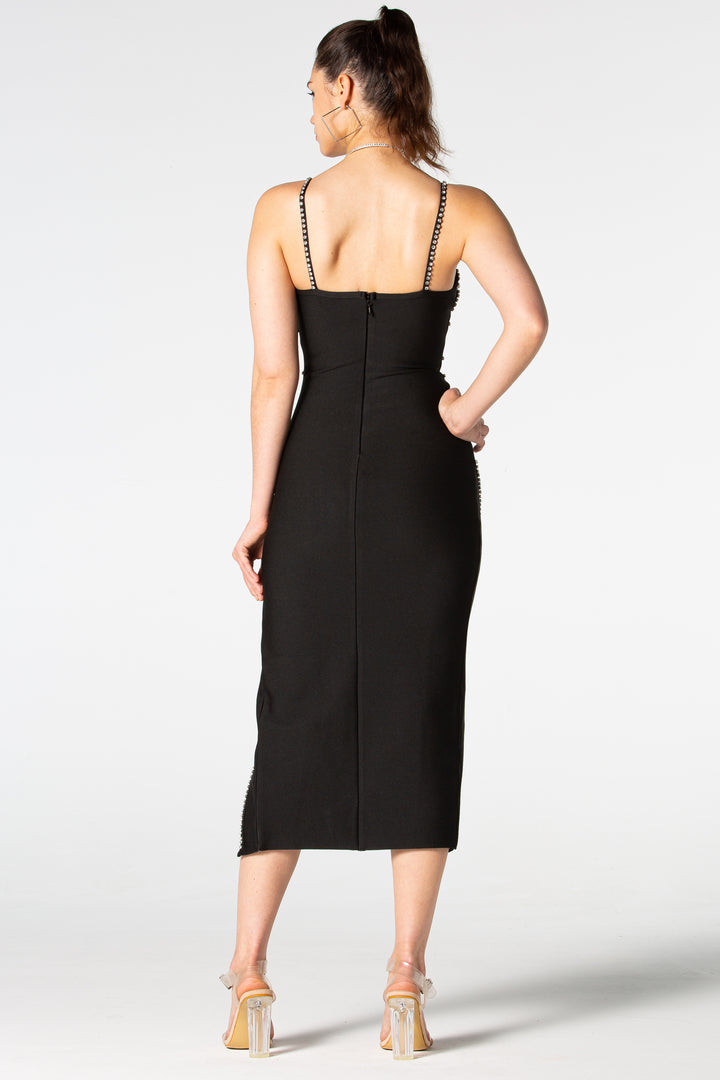 Sesidy-Aarna Rhinestone High Slit Midi Dress-Women's Clothing Online Store