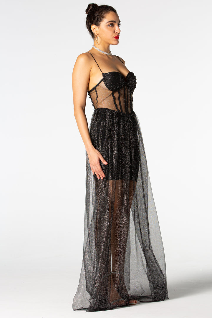 Sesidy-Annabella Black Flowing Dress-Women's Clothing Online Store