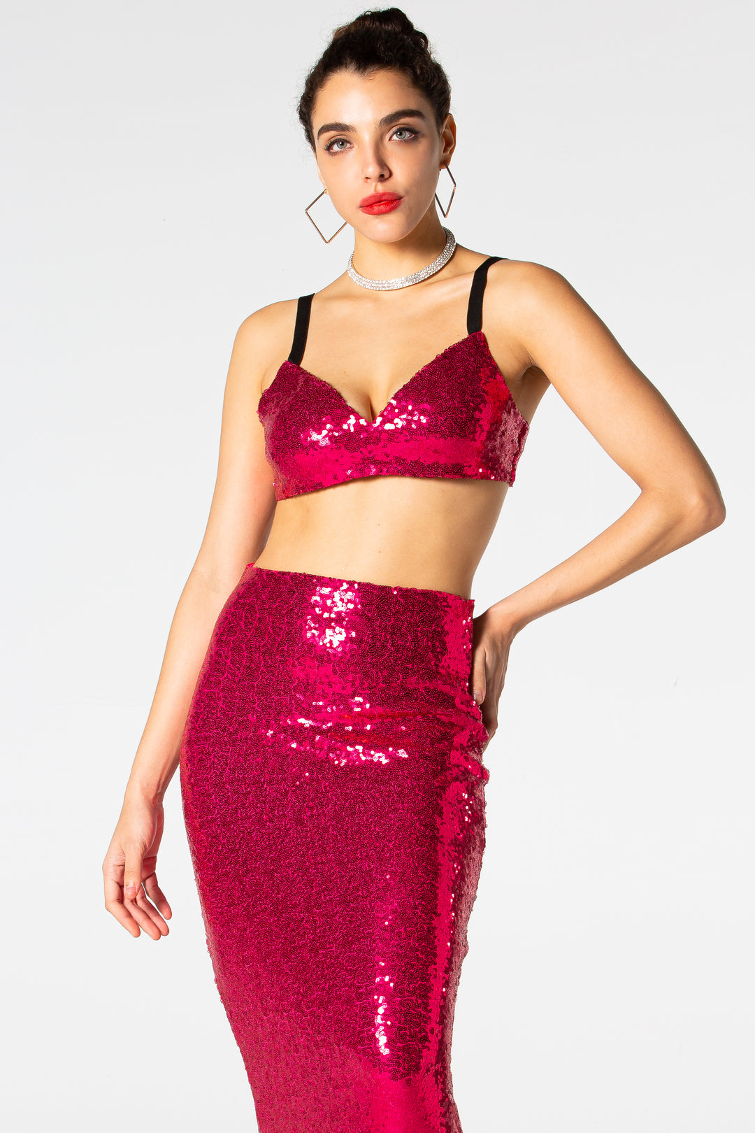 Sesidy-Alaiya Rose Pink Sequin Two-Piece Set-Women's Clothing Online Store