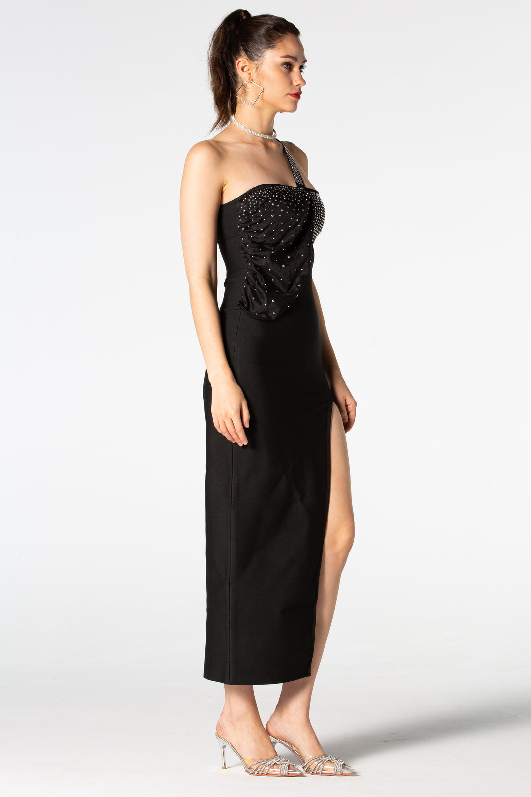 Sesidy-Giavanna Rhinestone One-shoulder Dress-Women's Clothing Online Store