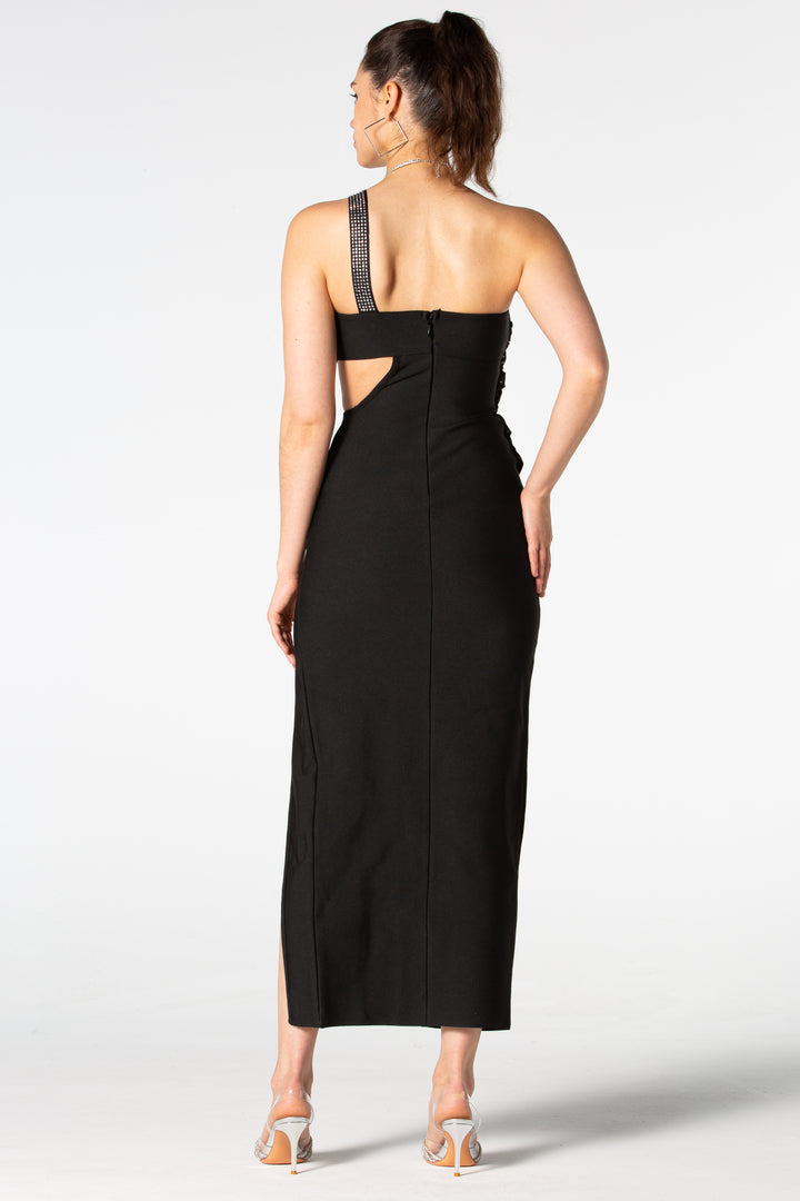 Sesidy-Giavanna Rhinestone One-shoulder Dress-Women's Clothing Online Store