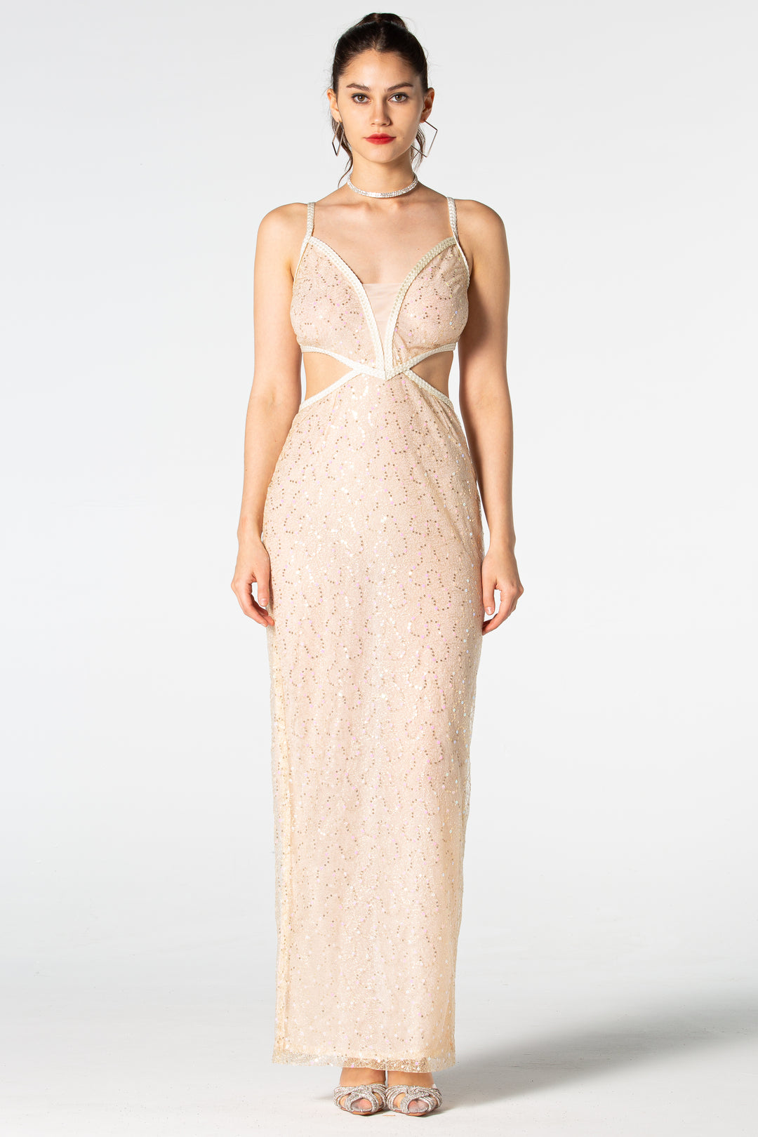 Sesidy-Iyla Mesh Sequin Long Dress-Women's Clothing Online Store