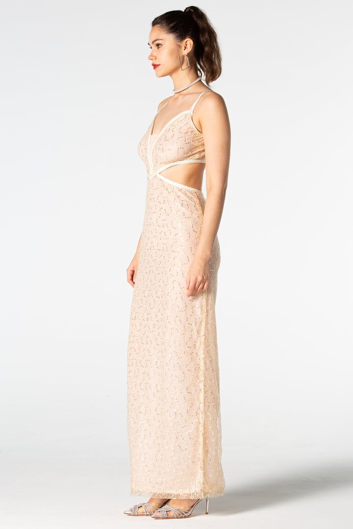 Sesidy-Iyla Mesh Sequin Long Dress-Women's Clothing Online Store