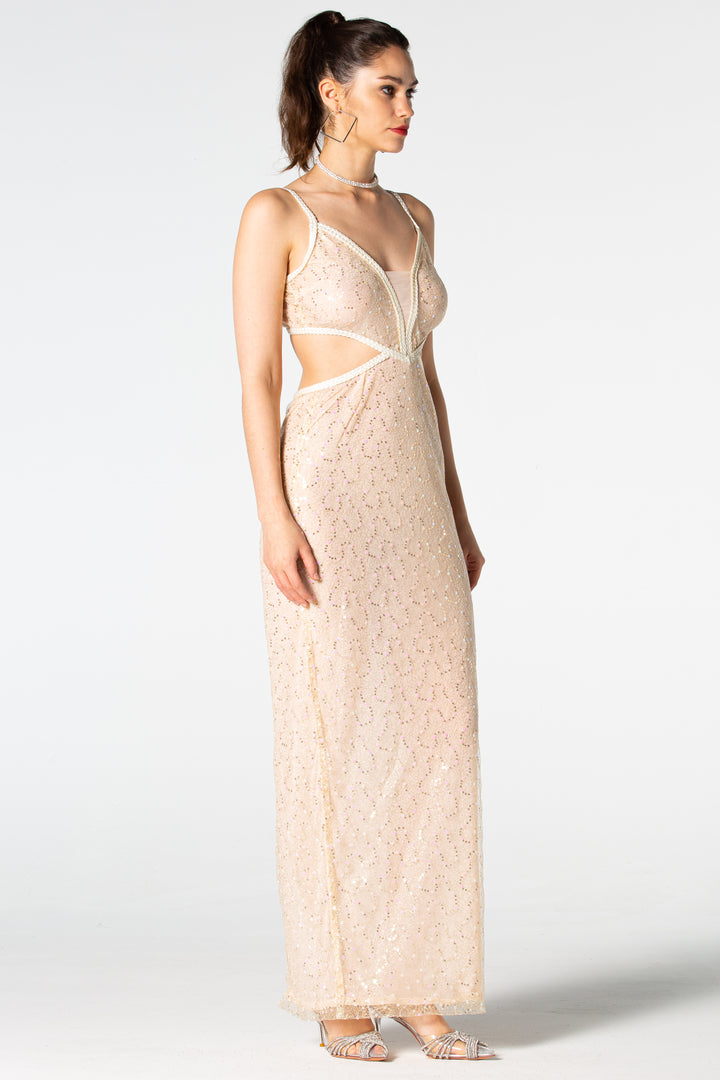 Sesidy-Iyla Mesh Sequin Long Dress-Women's Clothing Online Store
