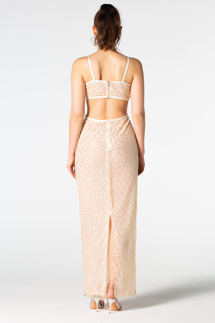Sesidy-Iyla Mesh Sequin Long Dress-Women's Clothing Online Store