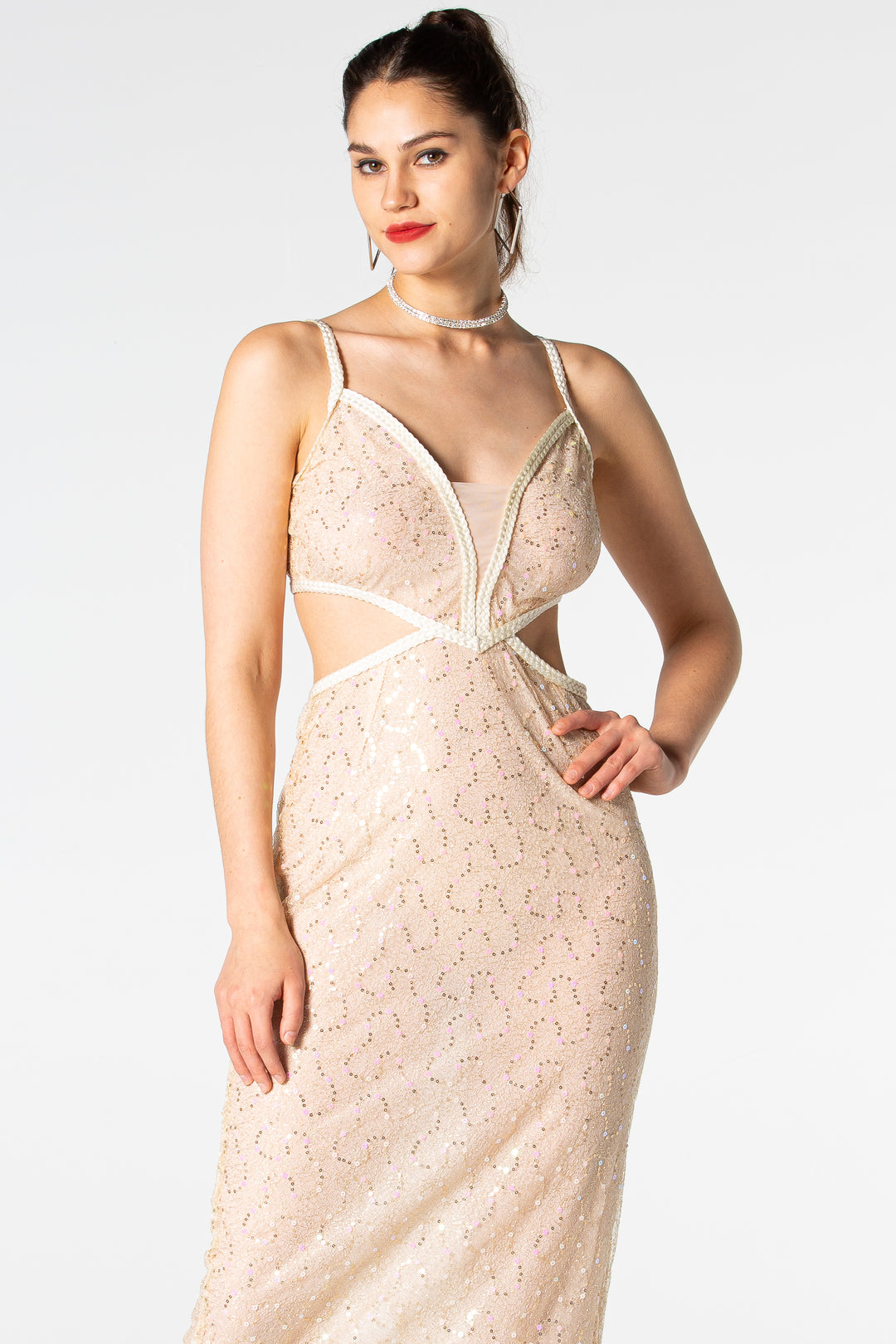 Sesidy-Iyla Mesh Sequin Long Dress-Women's Clothing Online Store