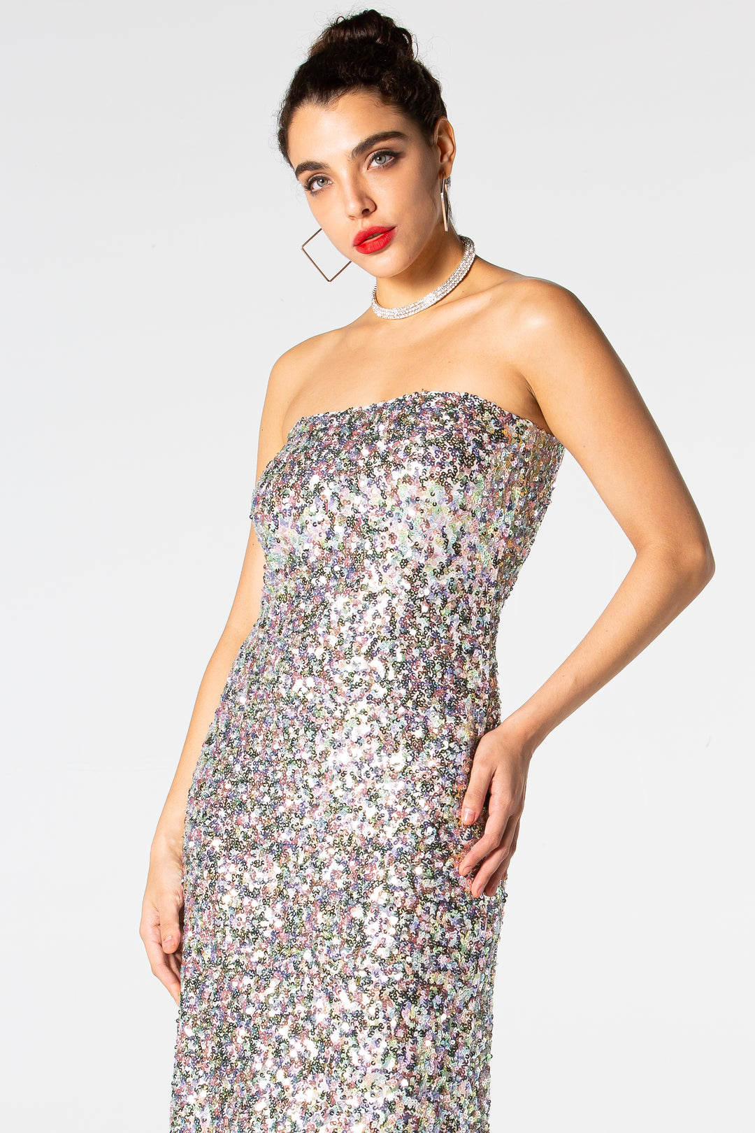 Sesidy Marina Silver Sequin Strapless Dress in Silver
