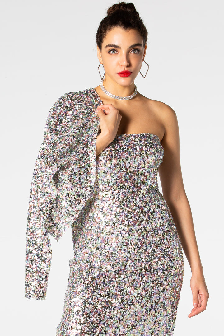 Sesidy Luella Two Piece Sequin Dress in Silver