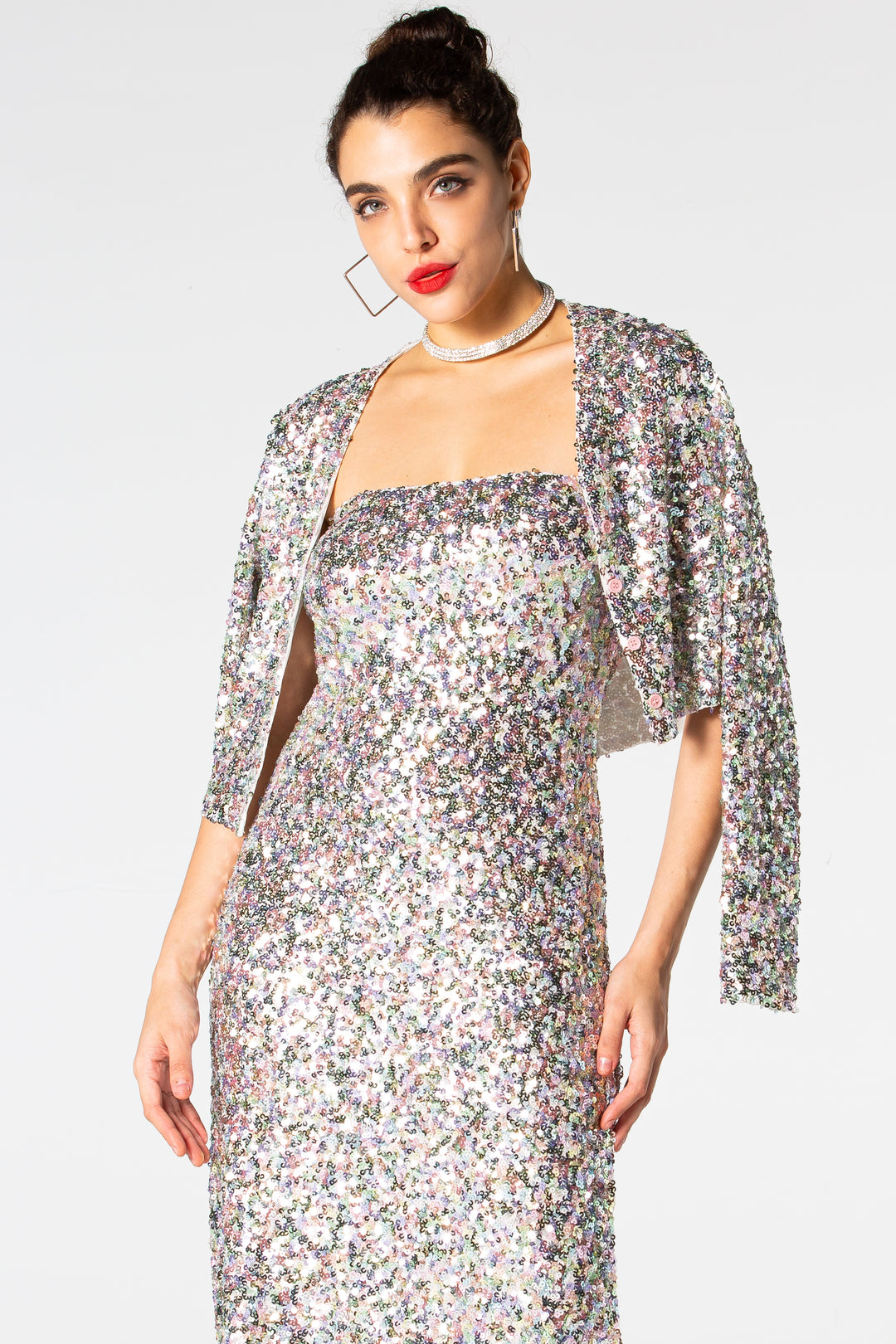 Sesidy Luella Two Piece Sequin Dress in Silver