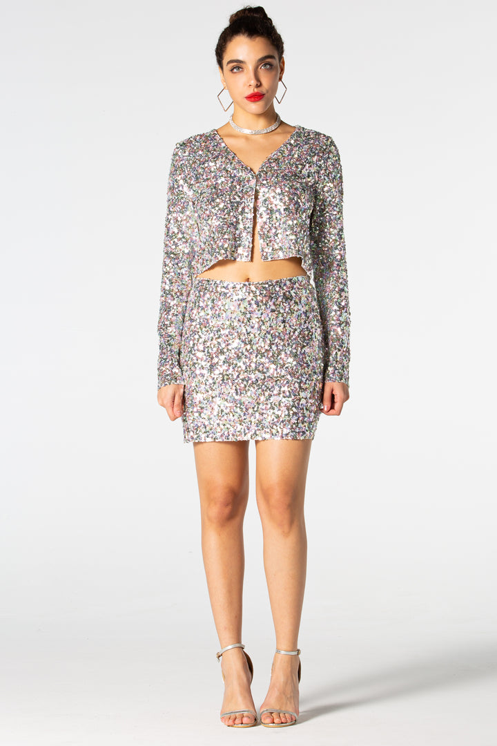 Sesidy Ezra Silver Sequin Two-Piece Set in Silver