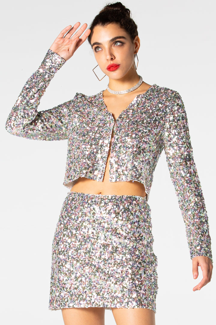 Sesidy Ezra Silver Sequin Two-Piece Set in Silver