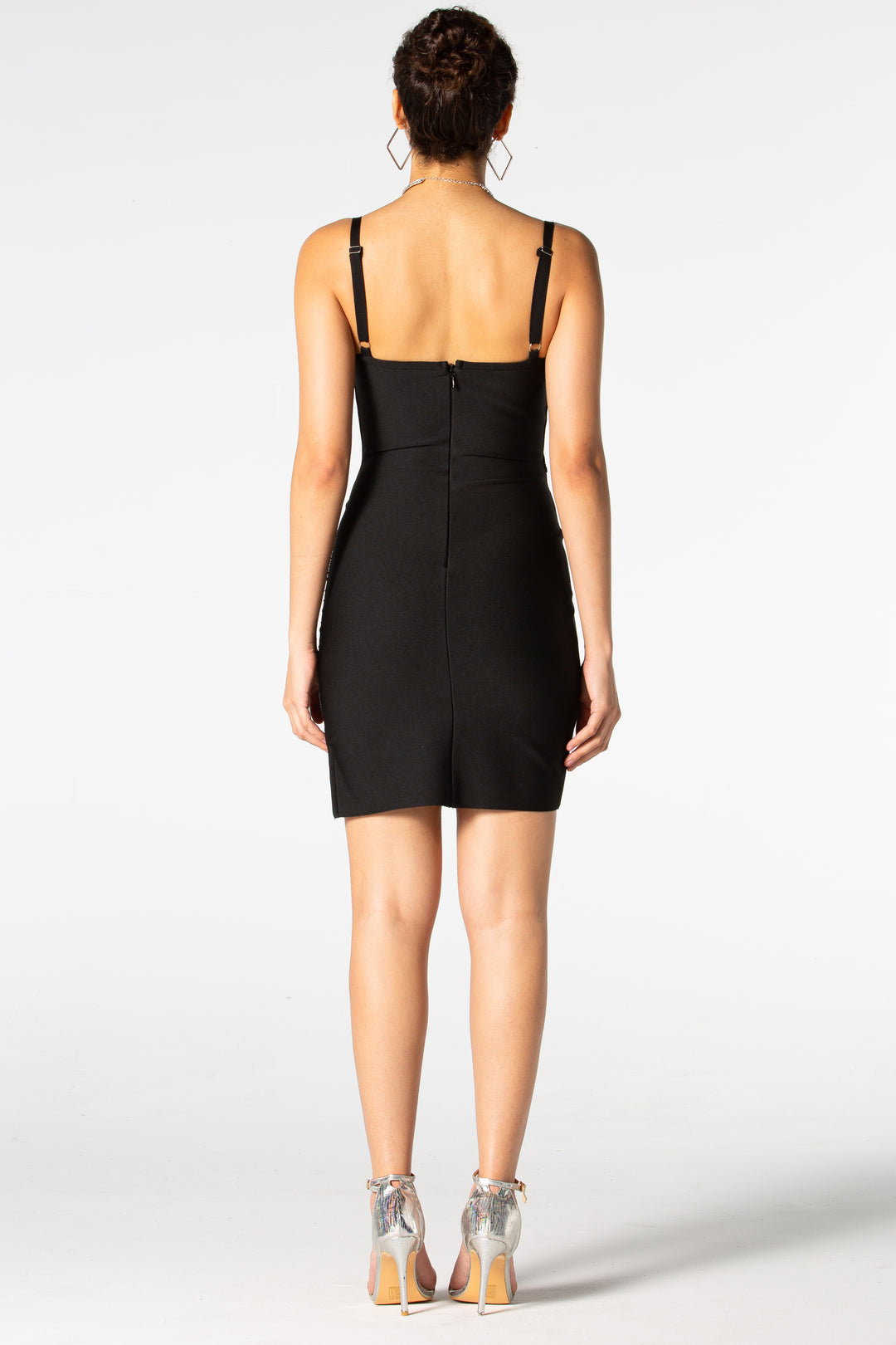 Sesidy Loretta Asymmetrical Black Mesh Dress in Black