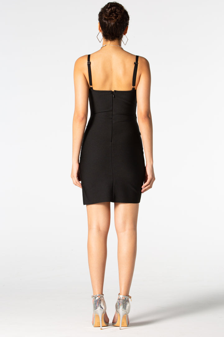 Sesidy Loretta Asymmetrical Black Mesh Dress in Black