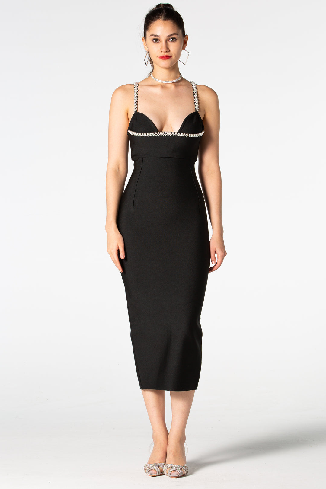 Sesidy Raina Black Rhinestone Long Dress in Black