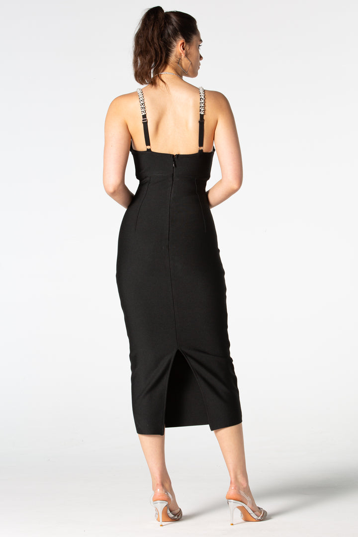 Sesidy Raina Black Rhinestone Long Dress in Black