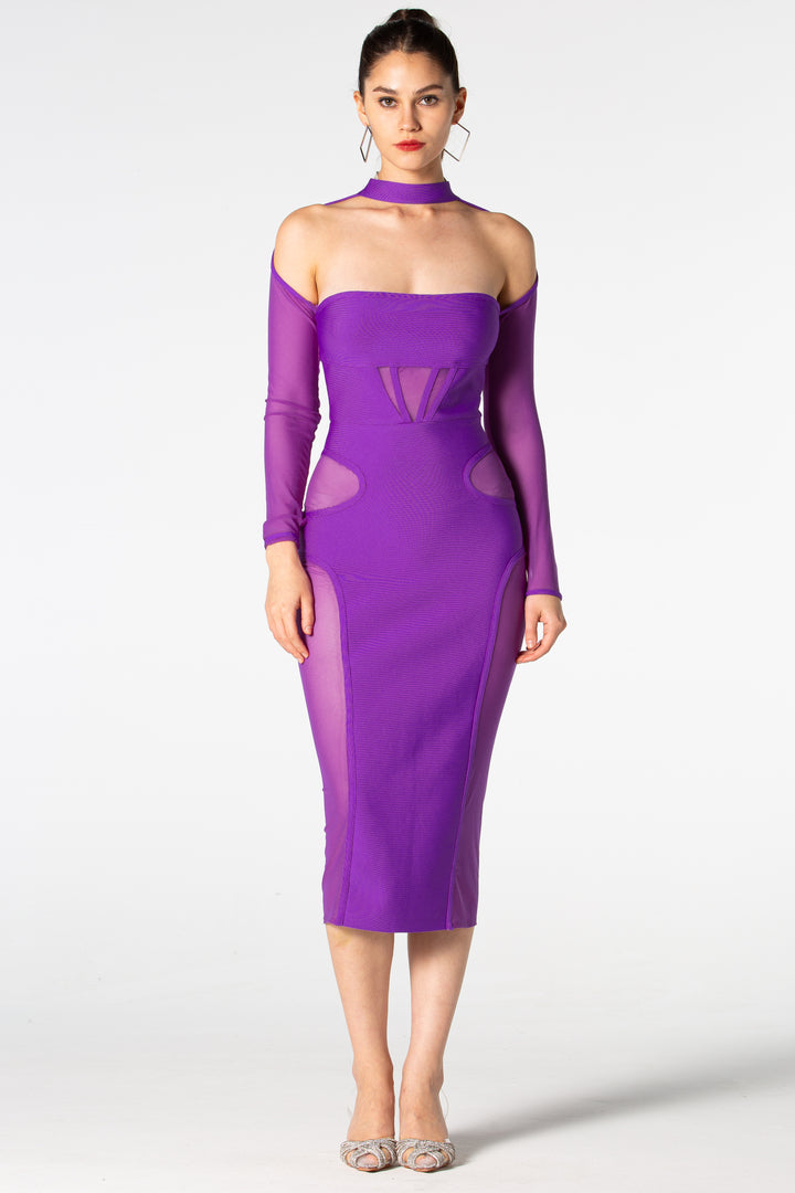Sesidy Frida Mesh Bandage Midi Dress in Purple