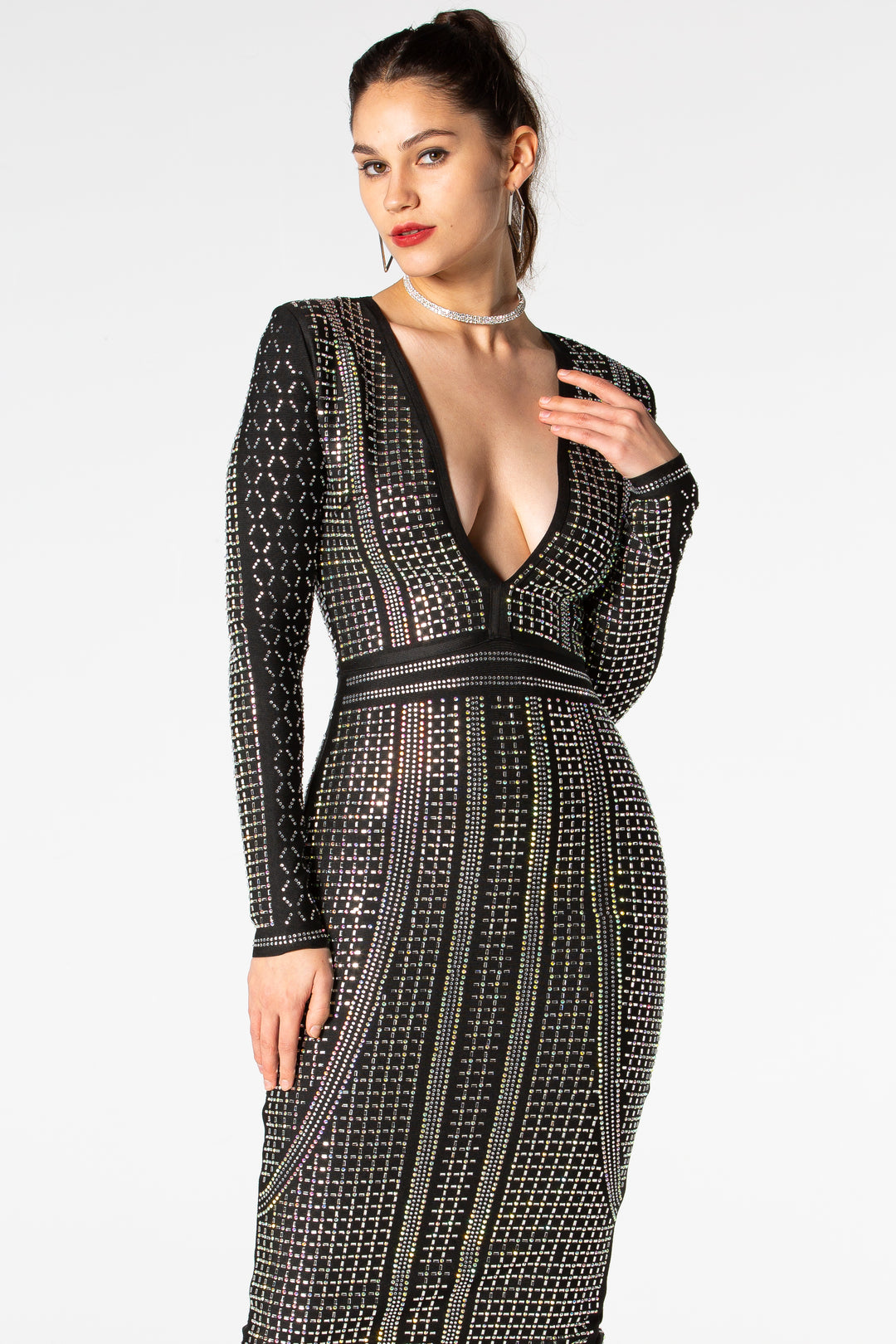 Sesidy-Aubriella V-Neck Long Sleeves Dress-Women's Clothing Online Store