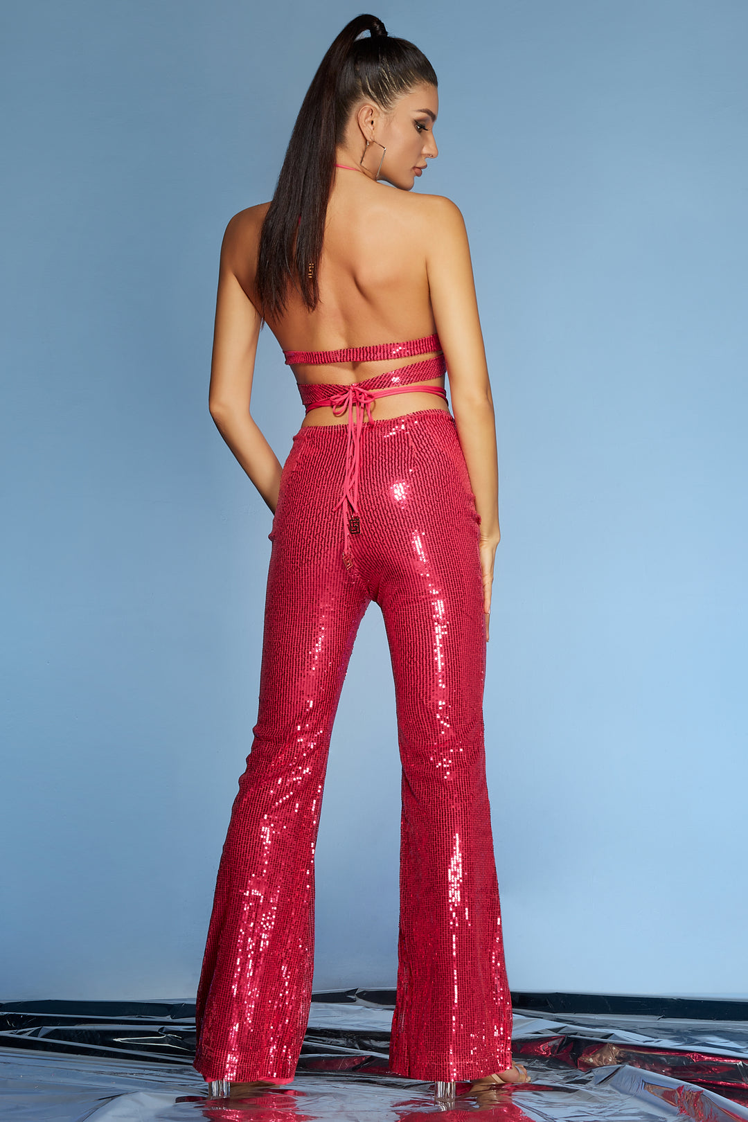 Sesidy Gianna Sequin Pink Pants Set in Pink
