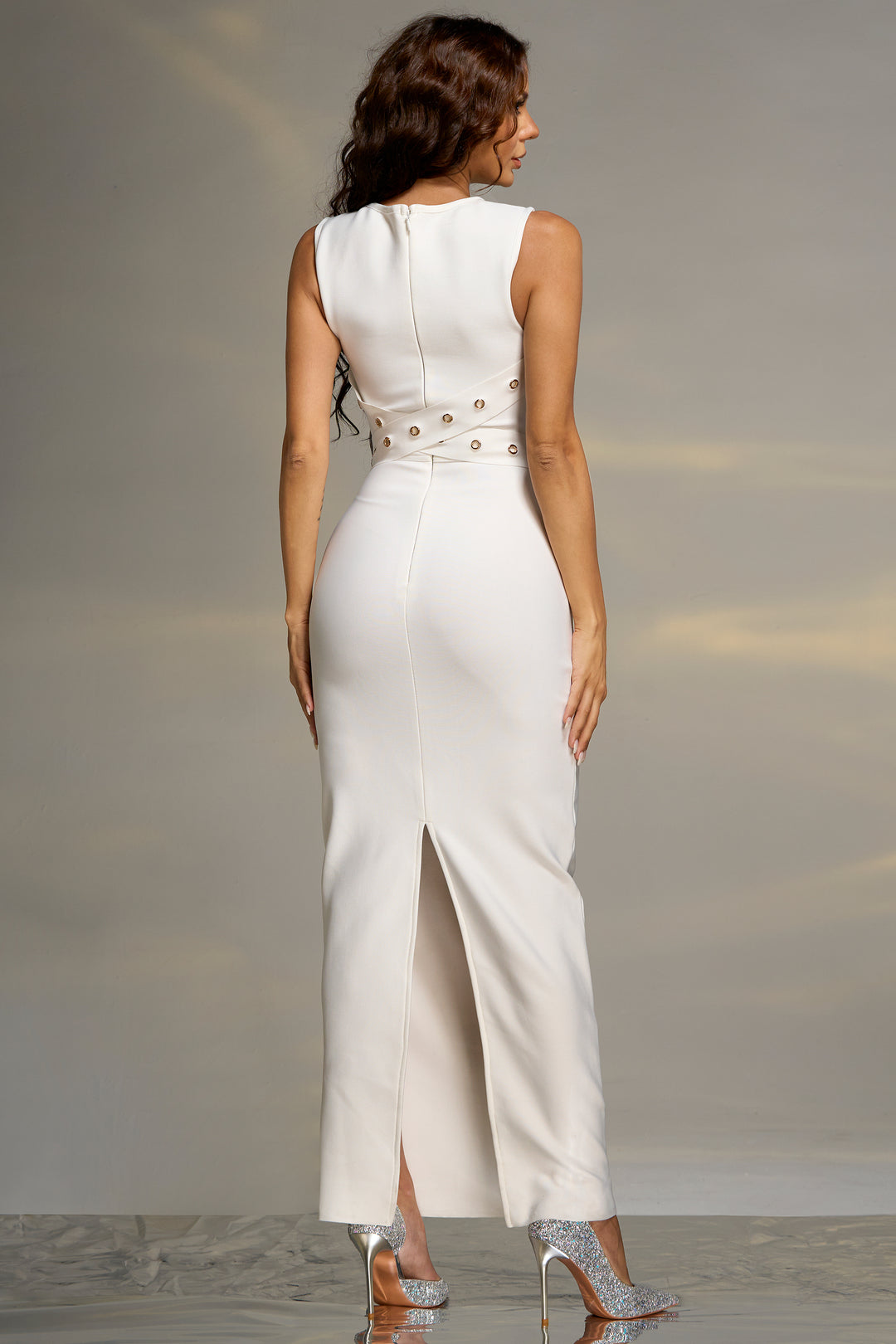 Sesidy Bethany Embellished Halter Maxi Dress in White