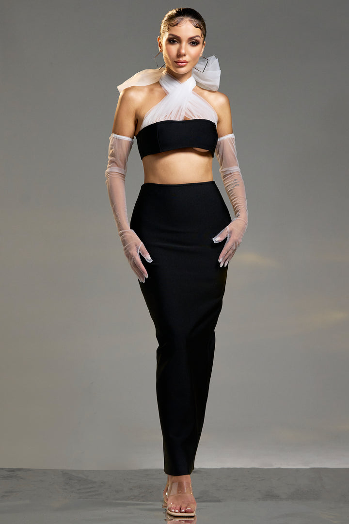 Sesidy Kristin Halter Maxi Dress Set in Black