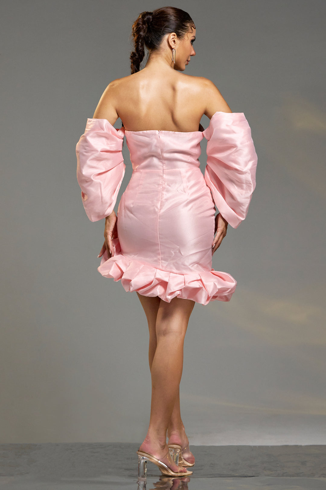 Sesidy Marjorie Asymmetric Pink Flower Dress in Pink