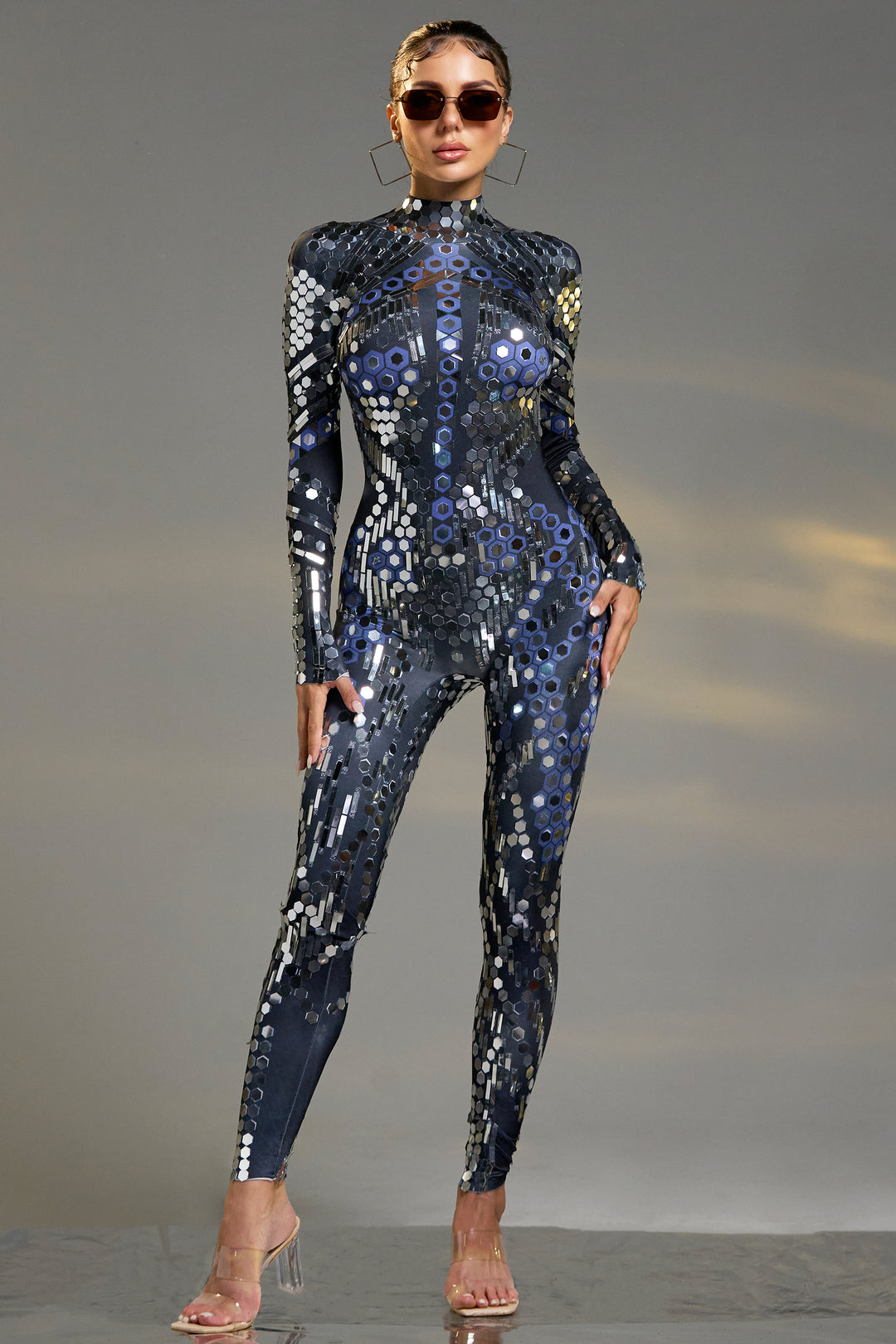 Sesidy Setlla Metallic Long Sleeve Jumpsuit in Black