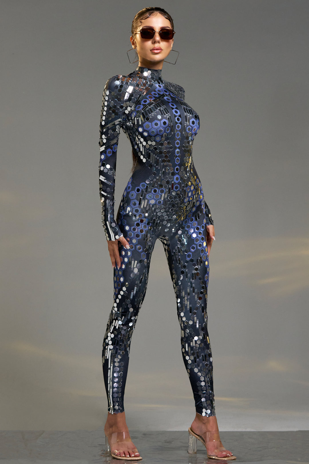 Sesidy Setlla Metallic Long Sleeve Jumpsuit in Black