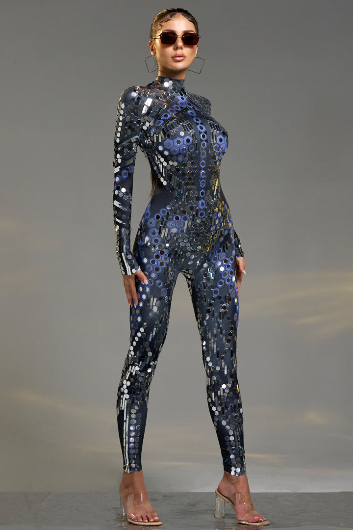 Sesidy Setlla Metallic Long Sleeve Jumpsuit in Black