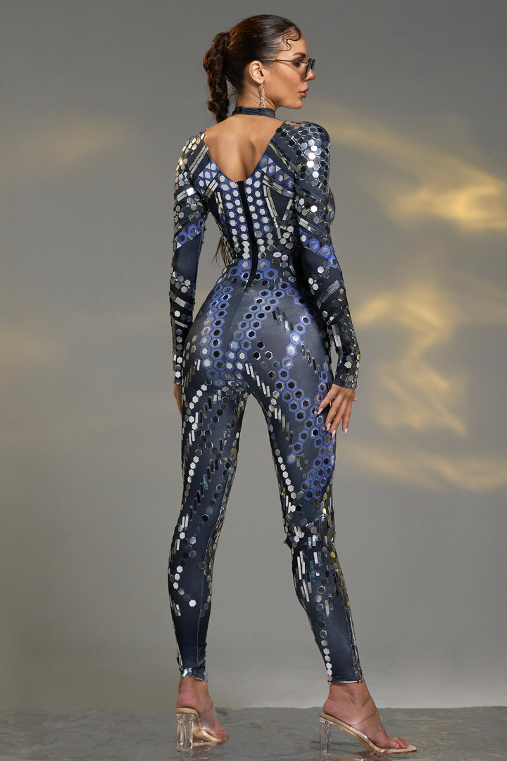 Sesidy Setlla Metallic Long Sleeve Jumpsuit in Black