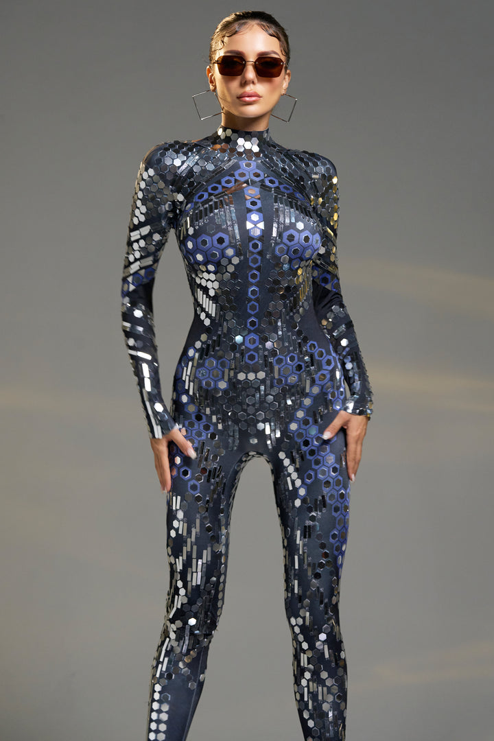 Sesidy Setlla Metallic Long Sleeve Jumpsuit in Black
